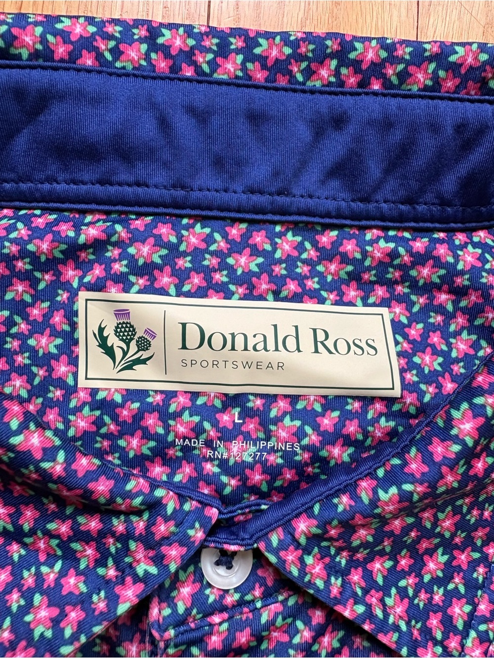 Donald Ross Sport Men’s Short Sleeve Polo Large Floral Blue Pink French Lick - Picture 2 of 4